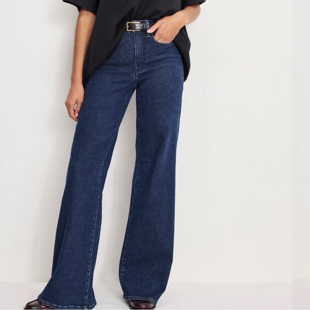 Good American Dark Blue Wide Leg Flare Jeans
